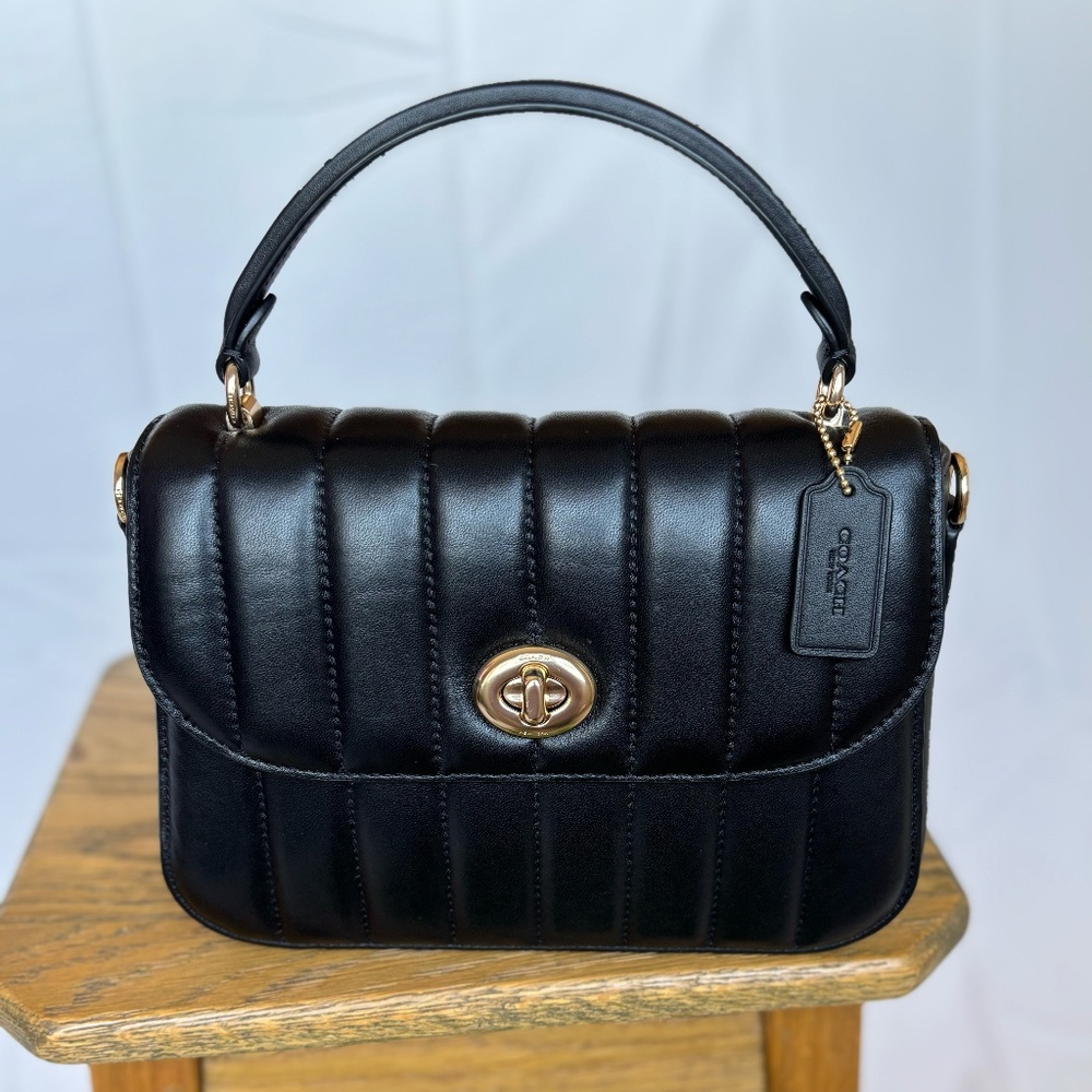 NEW - COACH - Black Quilted Leather Top Handle Marlie Bag